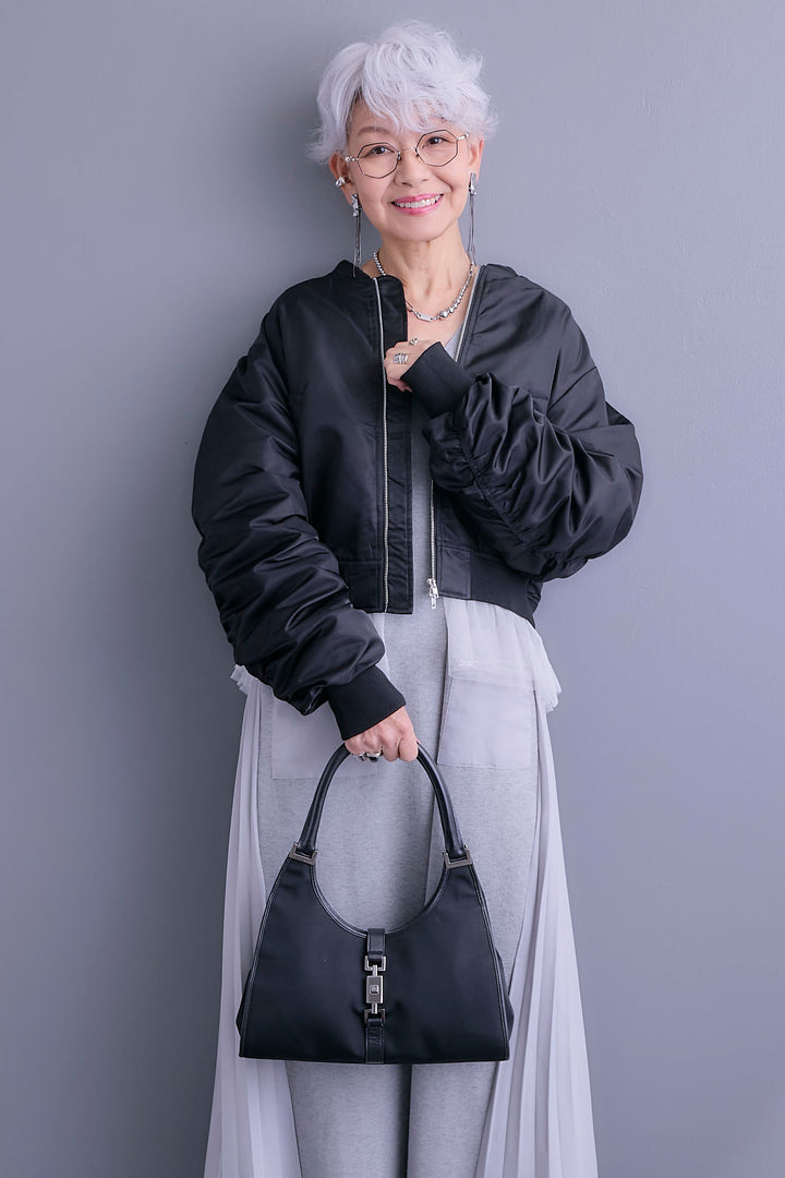 【SET】チュールドッキングナイロンオックスMA-1ジャケット【2WAY】+ZIPポケットサイドプリーツニットワンピース(2set)