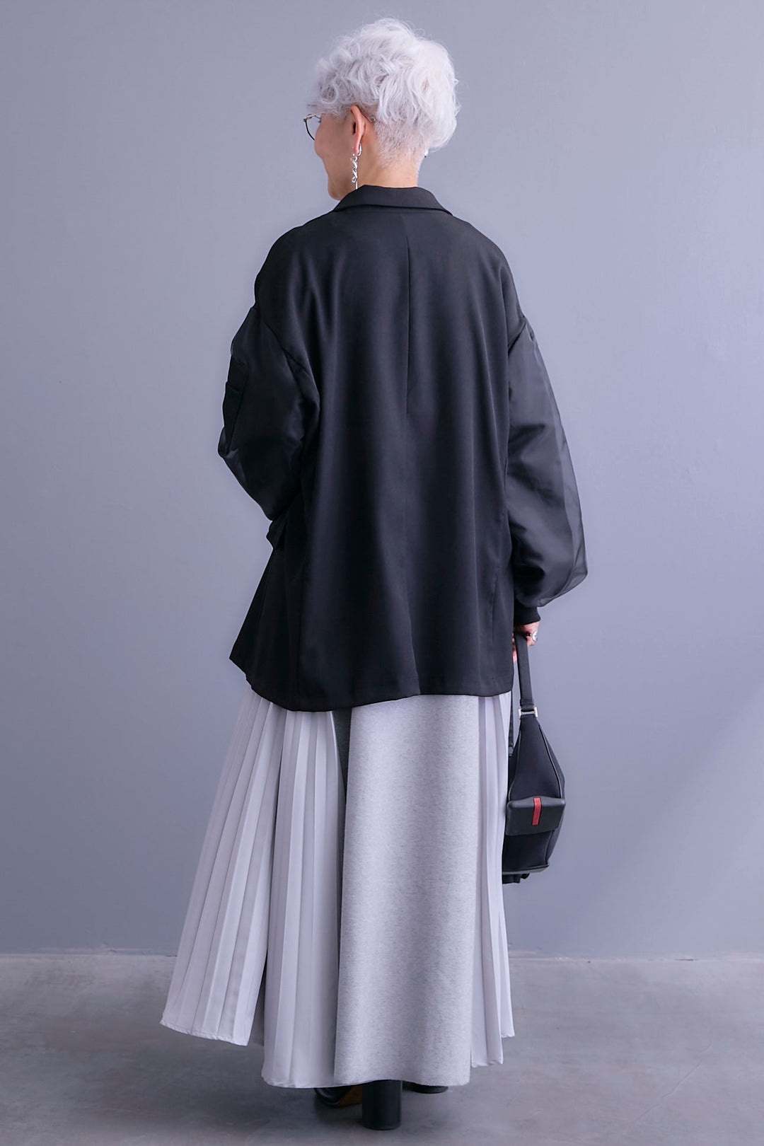 【SET】チュールレイヤードMA-1ジャケット+ZIPポケットサイドプリーツニットワンピース(2set)