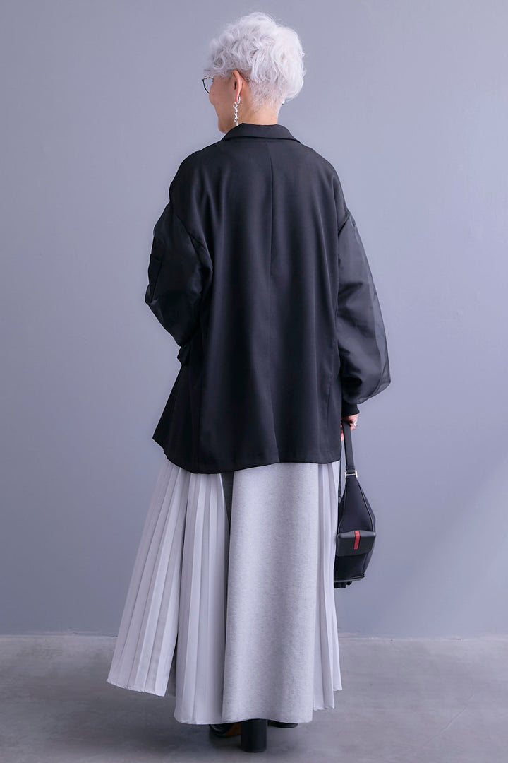 【SET】チュールレイヤードMA-1ジャケット+ZIPポケットサイドプリーツニットワンピース(2set)