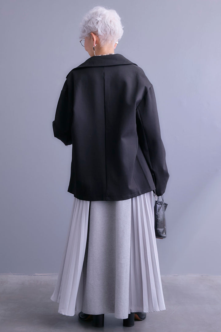 【SET】ライダースデザインジャケット+ZIPポケットサイドプリーツニットワンピース(2set)