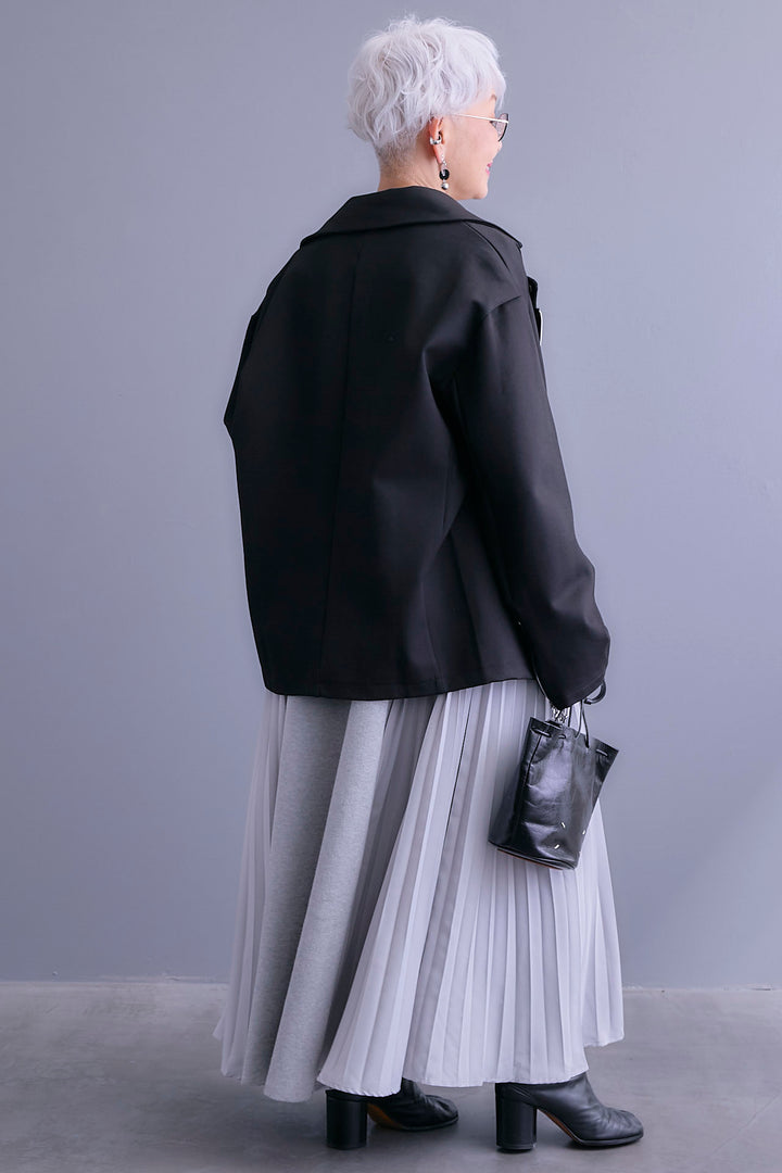 【SET】ライダースデザインジャケット+ZIPポケットサイドプリーツニットワンピース(2set)