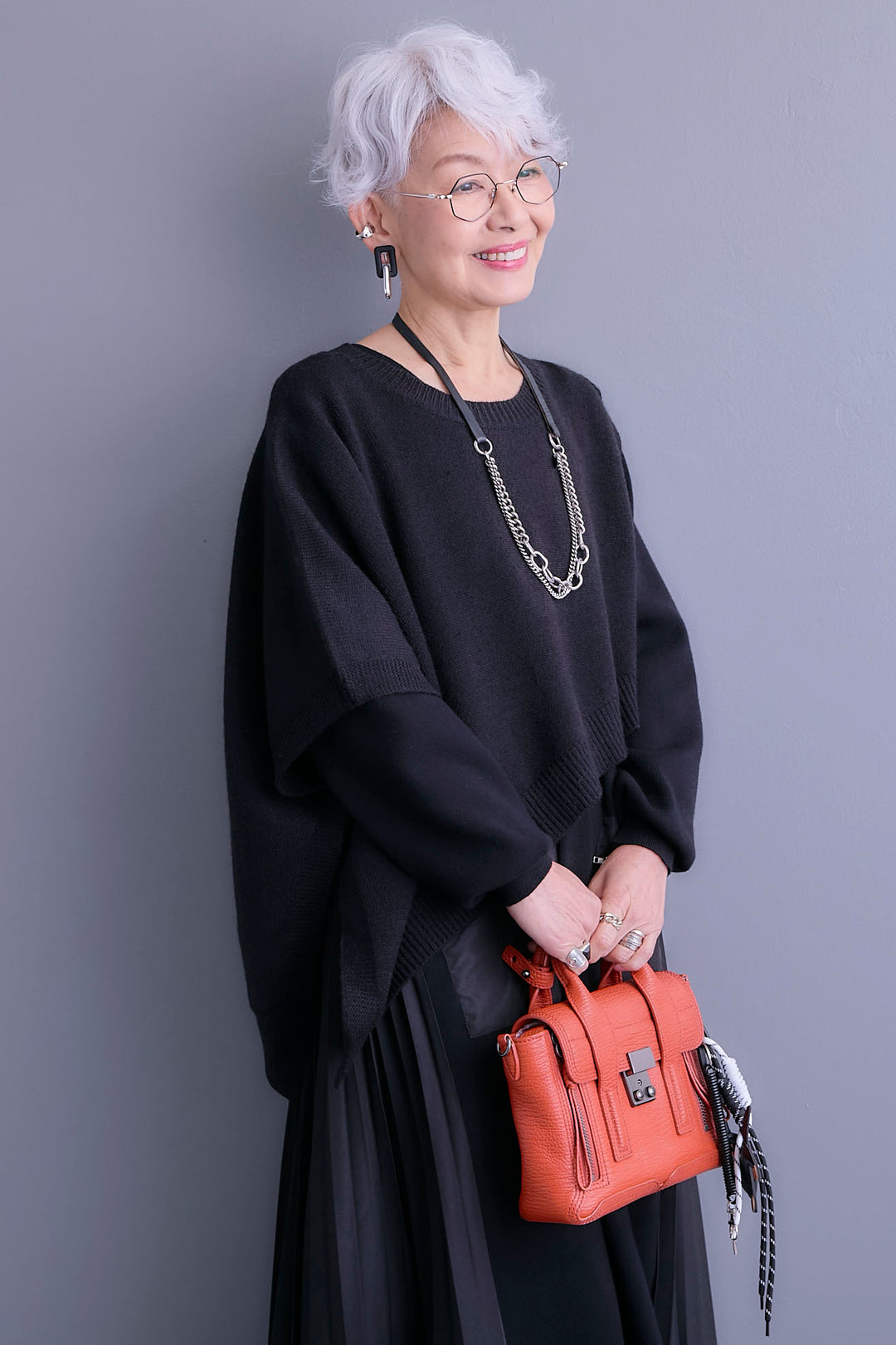 【SET】ケープライクアシンメトリーニットベスト+ZIPポケットサイドプリーツニットワンピース(2set)