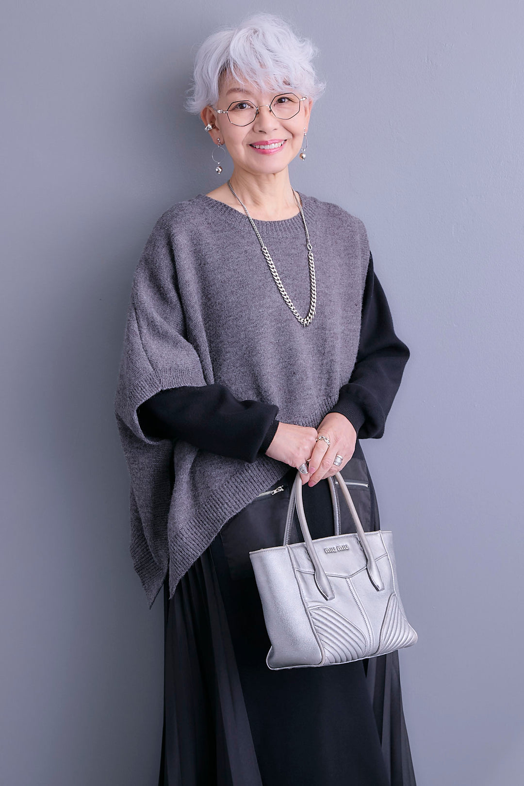 【SET】ケープライクアシンメトリーニットベスト+ZIPポケットサイドプリーツニットワンピース(2set)