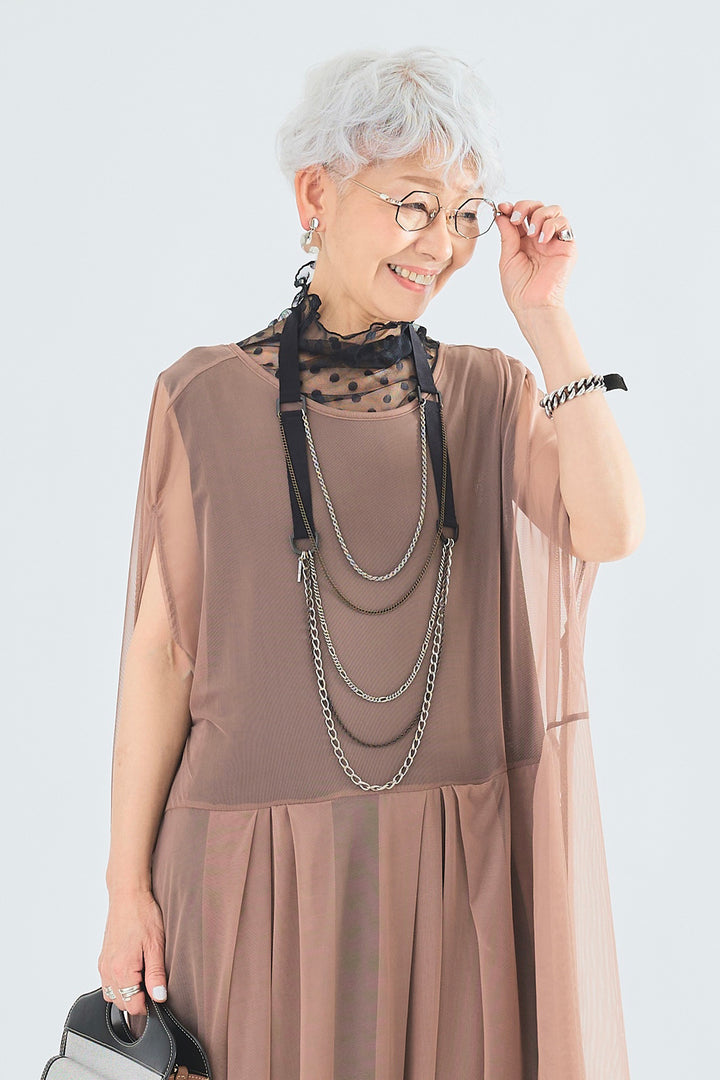 【SET】ドットシアーハイネックノースリトップス+ドットシアーハイネックノースリトップス(2set)