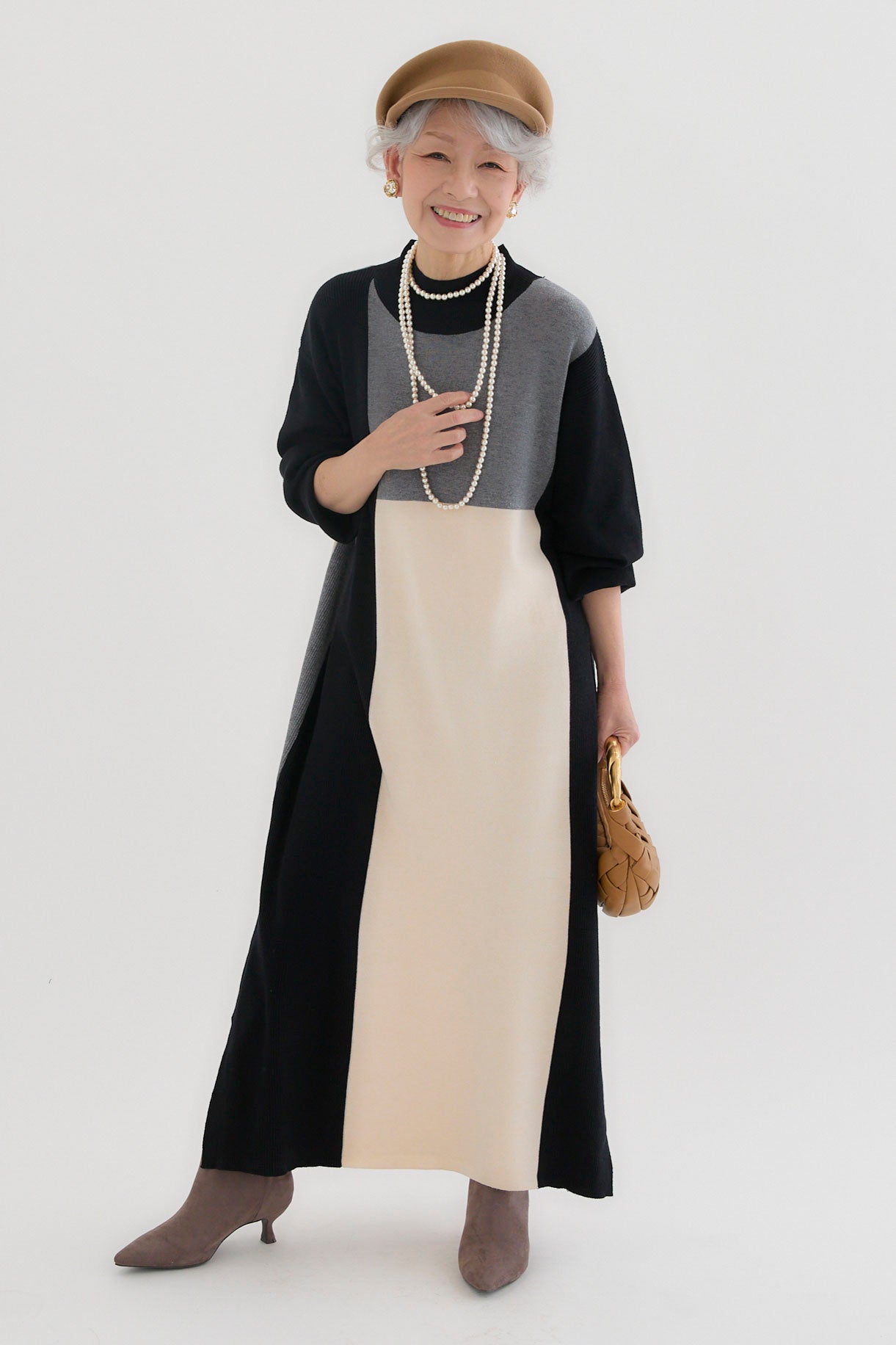 即納】2WAYカラーブロッキング細見えニットワンピース – AIJAN