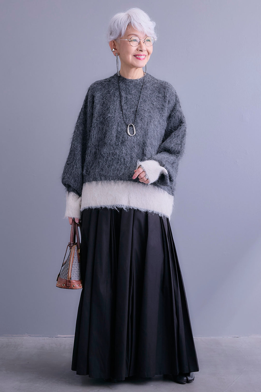 【予約】バイカラーモヘアシャギーニット