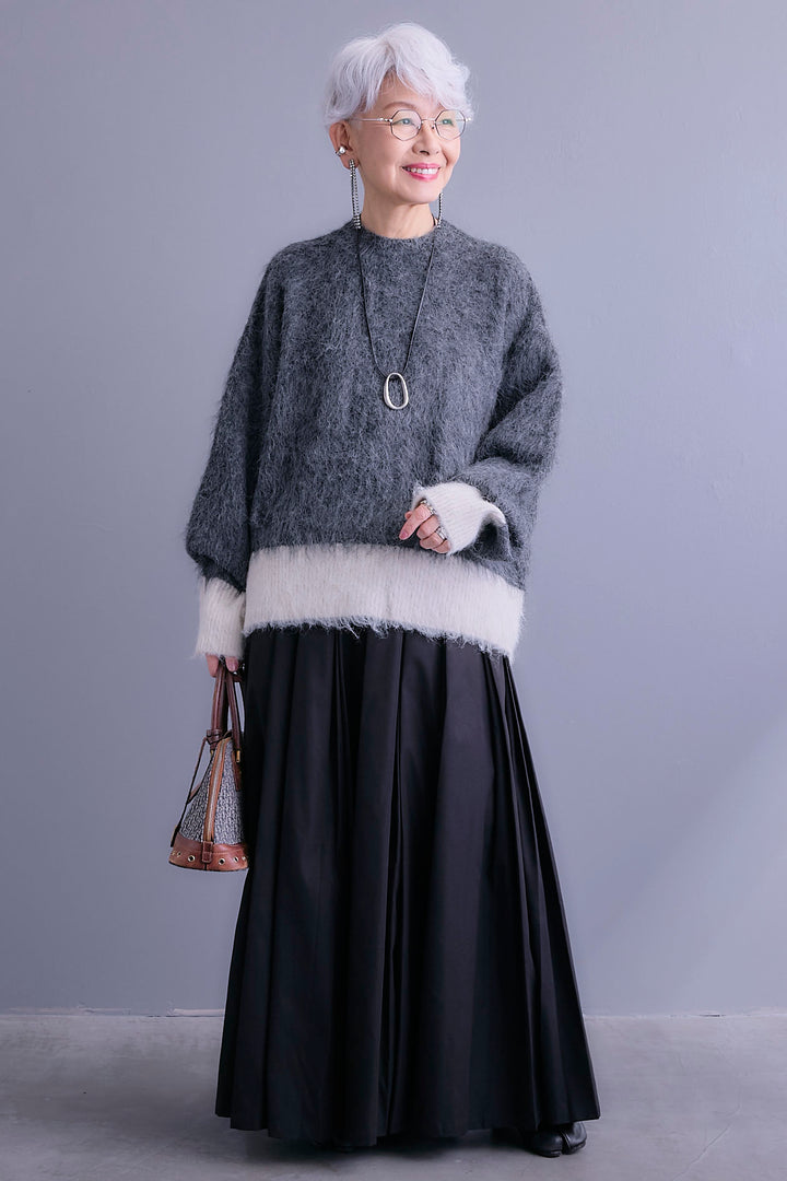 【予約】バイカラーモヘアシャギーニット