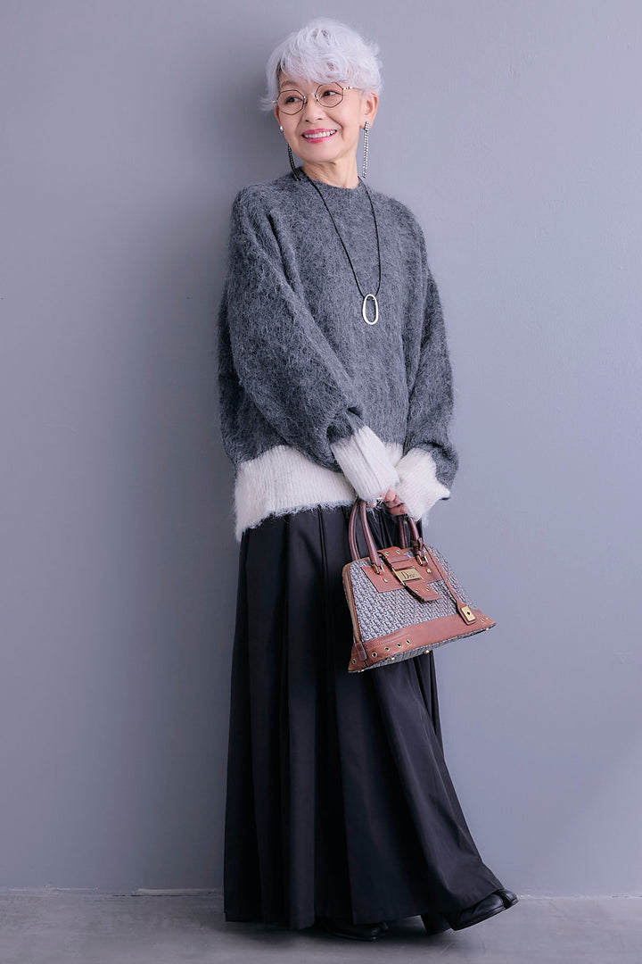 【予約】バイカラーモヘアシャギーニット