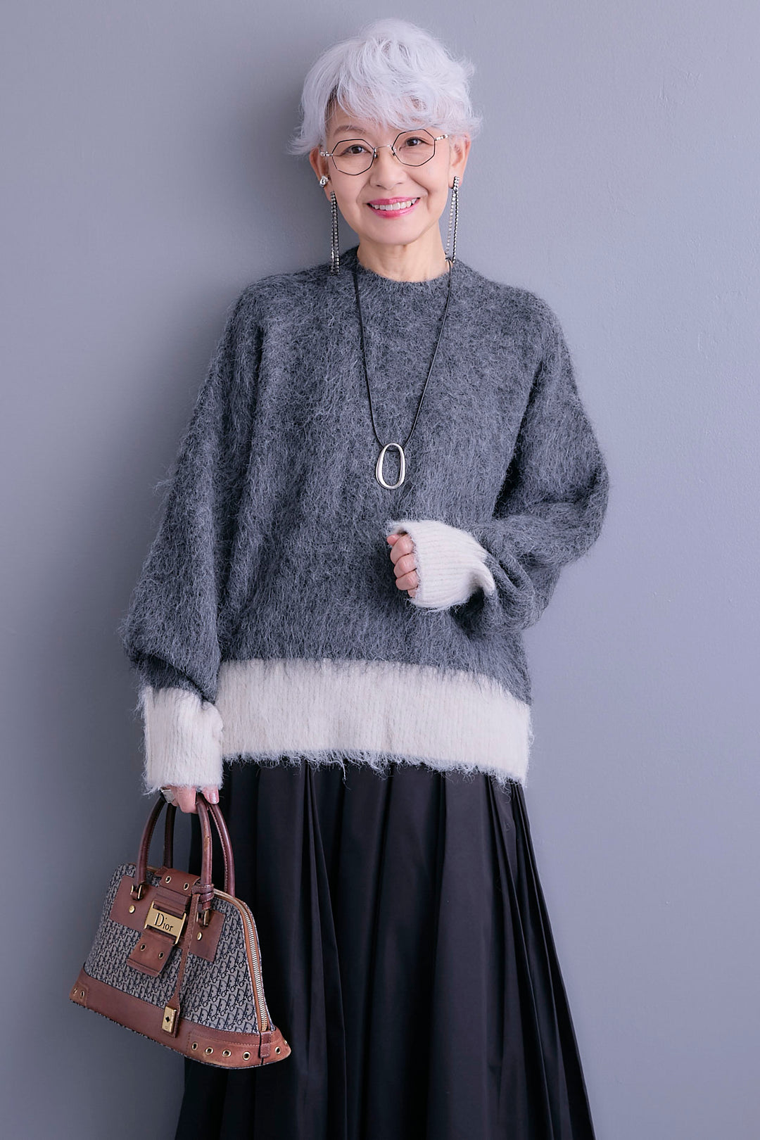 【予約】バイカラーモヘアシャギーニット