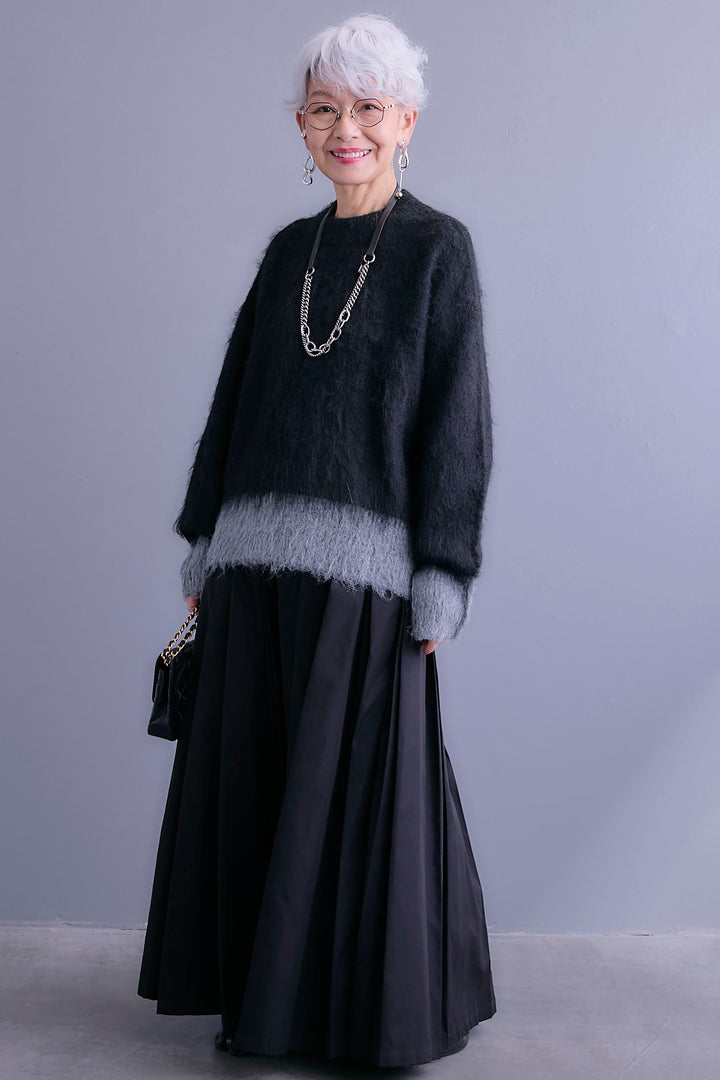 【予約】バイカラーモヘアシャギーニット