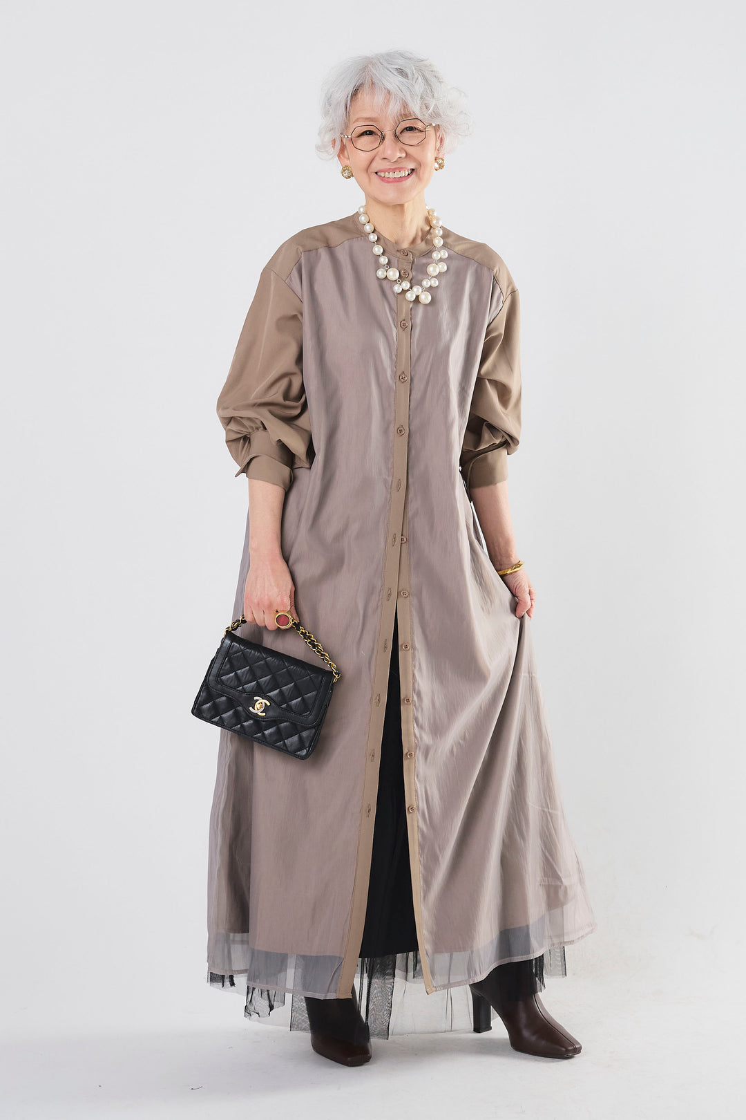 【SET】ブロード×オーガンジーレイヤードシャツワンピース+チュールティアードスカート(2set)