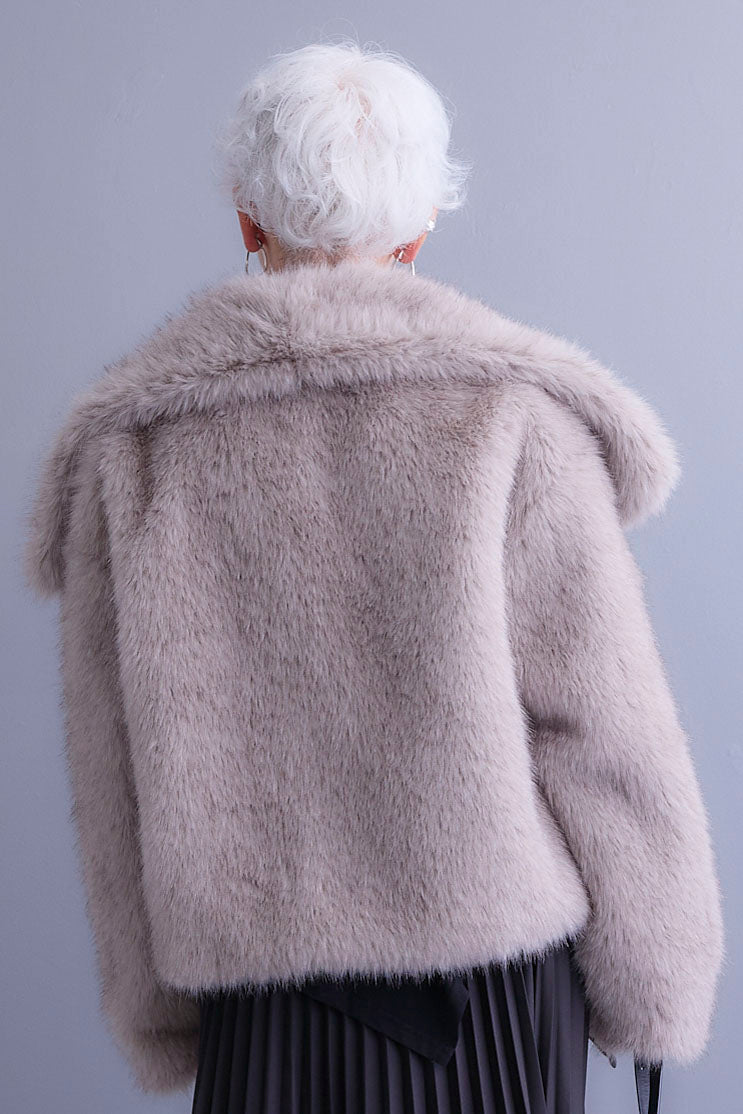 【SET】アシンメトリーオーバーニット+オーバーカラーファーコート+アシンメトリープリーツスカート(3set)