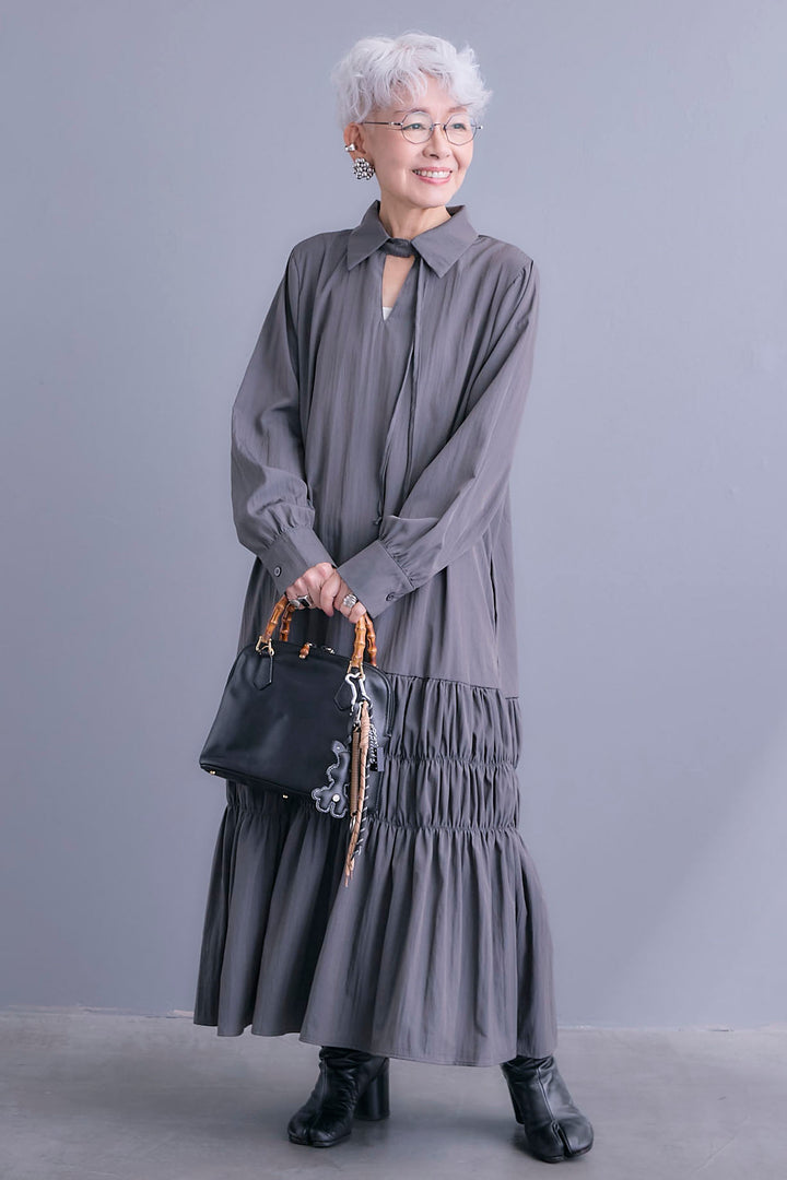 【予約】コードキーネックシャーリングデザインワンピース