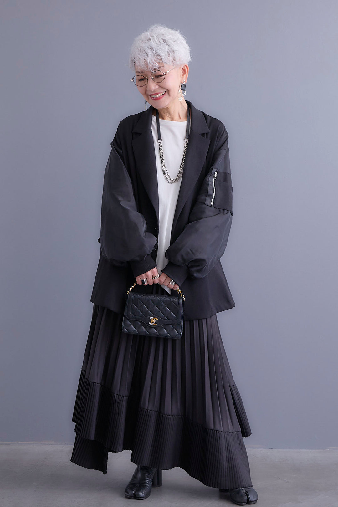 【新色追加】【SET】チュールレイヤードMA-1ジャケット+アシンメトリーロンT+アシンメトリープリーツスカート(3set)