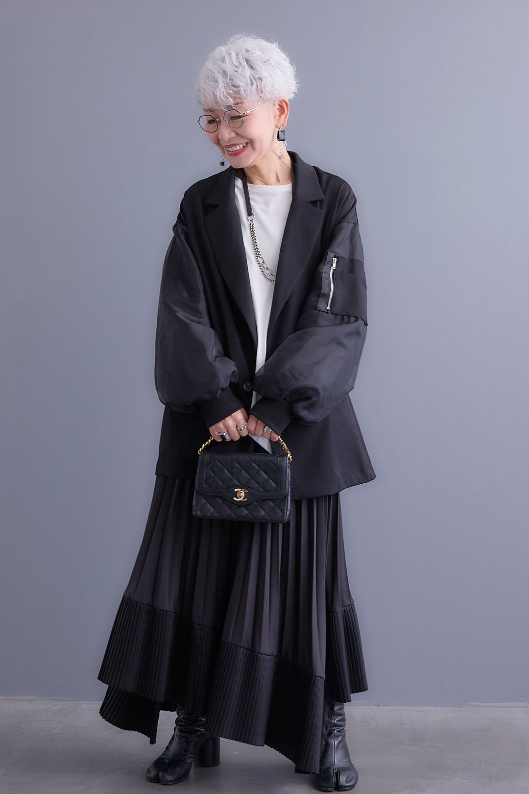 【SET】チュールレイヤードMA-1ジャケット+アシンメトリープリーツスカート(2set)