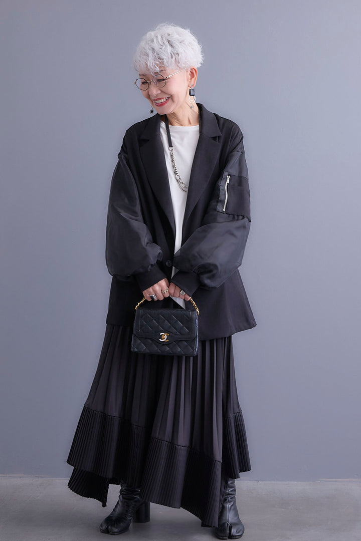 【SET】チュールレイヤードMA-1ジャケット+アシンメトリープリーツスカート(2set)