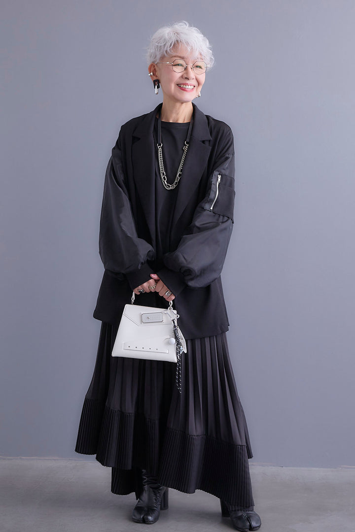 【SET】チュールレイヤードMA-1ジャケット+アシンメトリーロンT(2set)