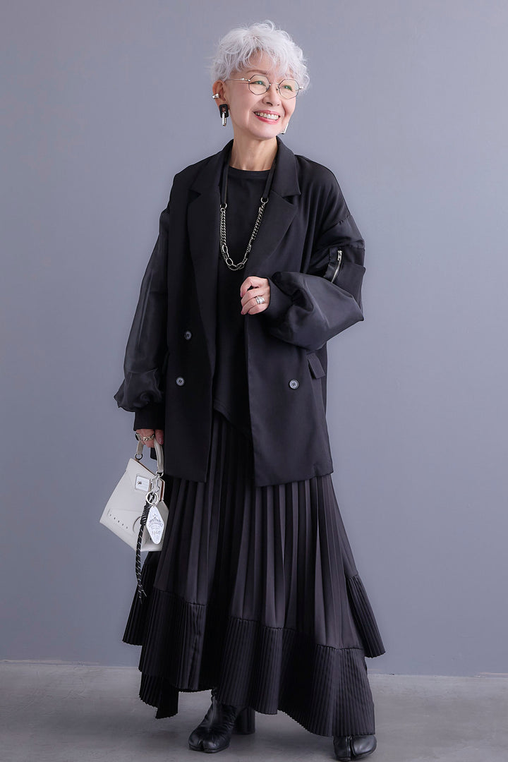 【SET】チュールレイヤードMA-1ジャケット+アシンメトリープリーツスカート(2set)