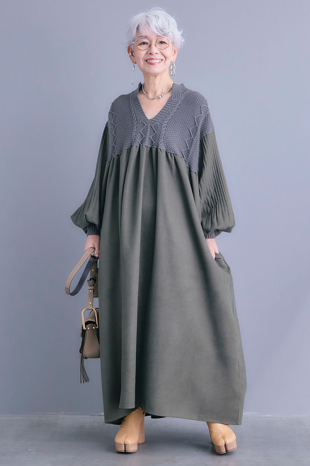 【予約】コーデュロイ×ニットコンビキーネックワンピース