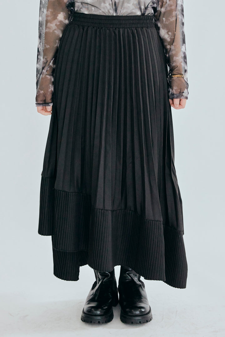 【SET】バックロングドルマンブルゾン+アシンメトリープリーツスカート(2set)