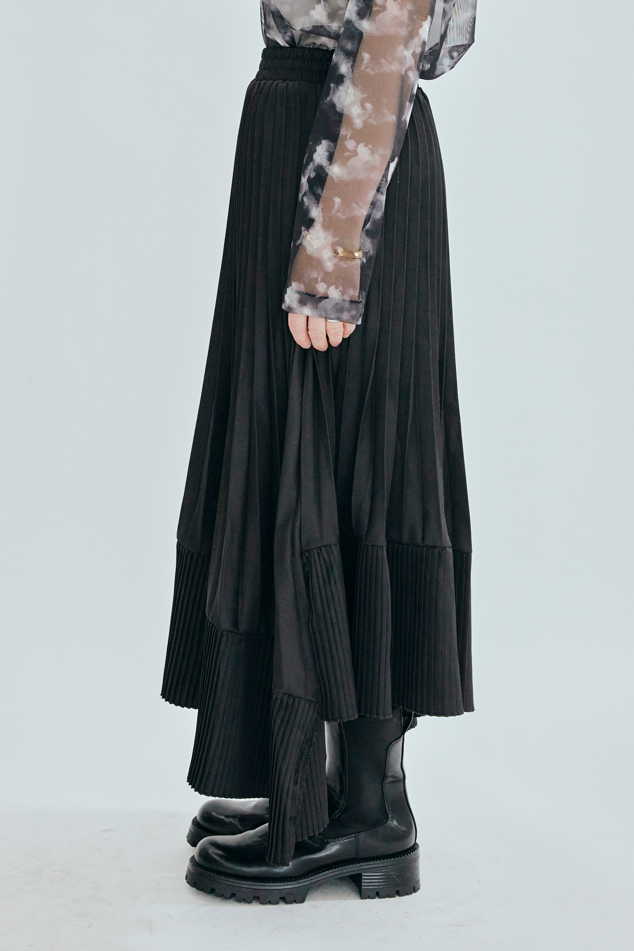 SET】アシンメトリーロンT+ボリュームスリーブノーカラーデニム