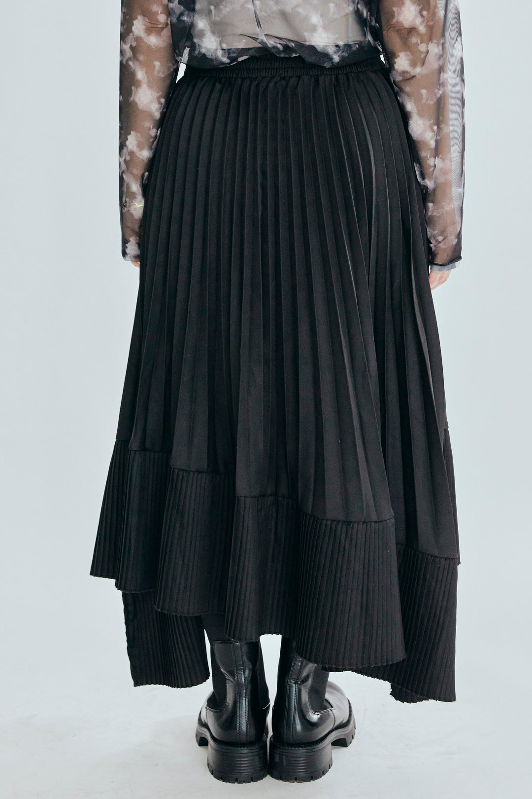 【SET】オーバーチュールレイヤードロングシャツ+アシンメトリープリーツスカート(2set)